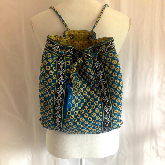 Vera Bradley Handbags - Vera Bradley Blue & Yellow Rivera Drawstring Backpack